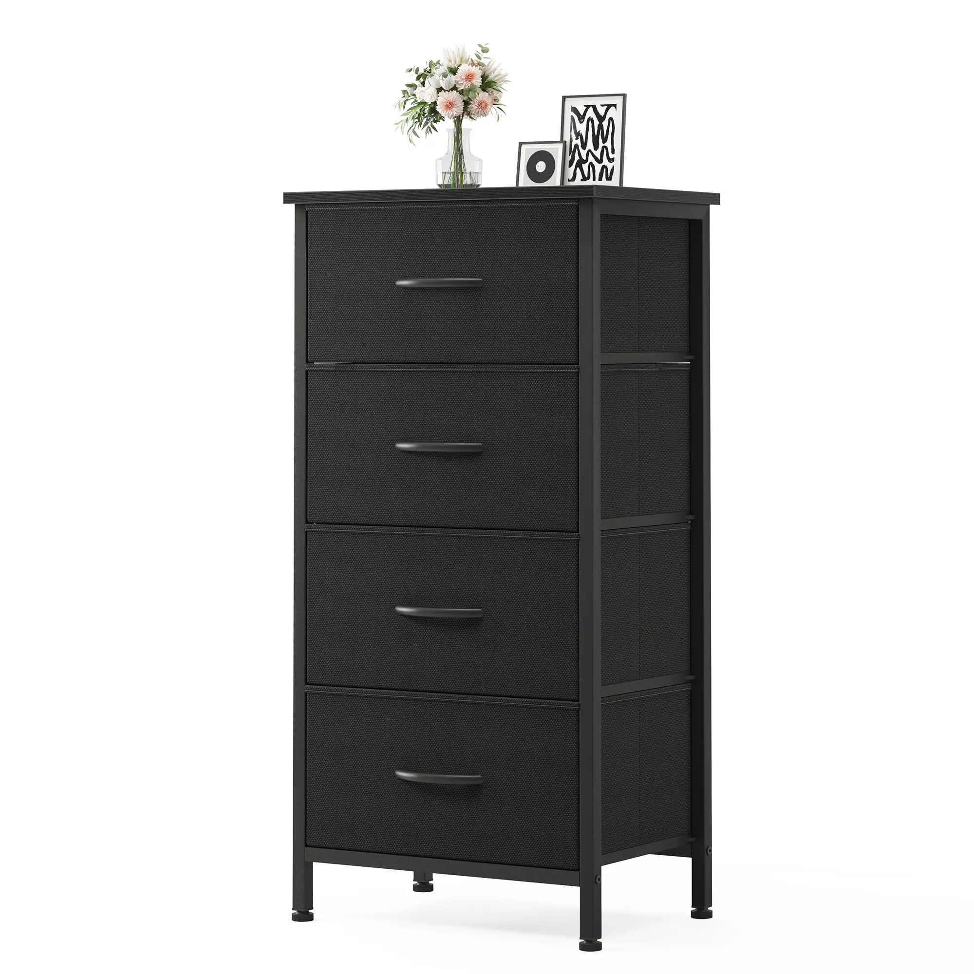 Sturdy Modern Skinny Fabric Dresser - 4-Drawer Bedroom Dresser, Compact Indoor Furniture for Small Spaces, Closet Storage & Bedroom Organization