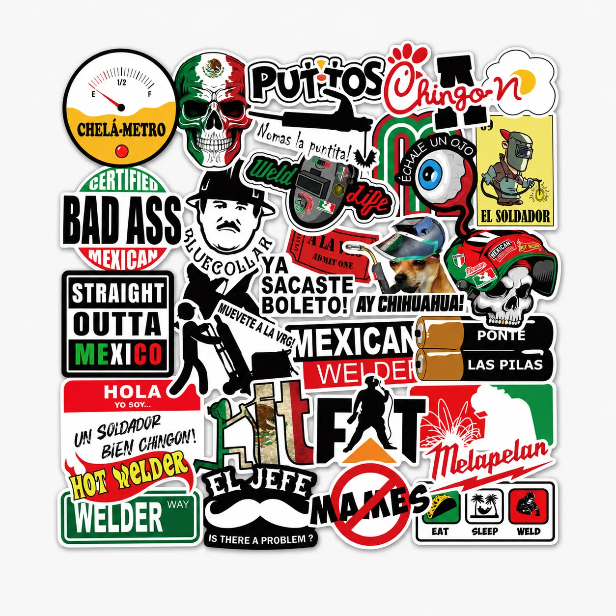 30Pcs Mexican Inspired Funny Sticker Set, Latino Meme Decals for Laptop Water Bottle Hard Hat Toolbox, Spanish Humor Sticker Gift for Men Women