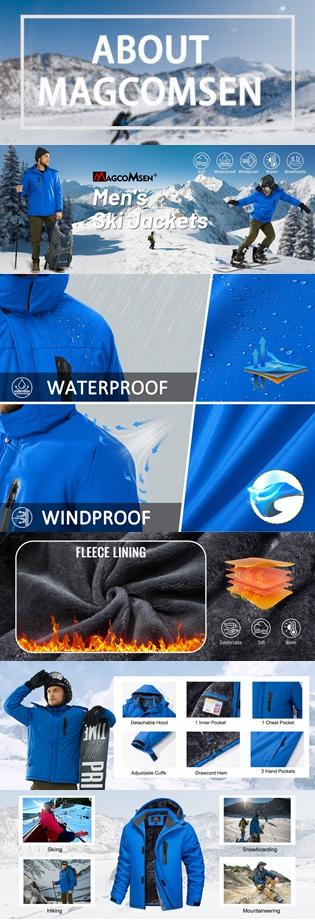 MAGCOMSEN Men's Winter Coats Ski Snow Rain Jackets Water Resistant with Hood Warm Fleece Parka Hiking Fishing Work