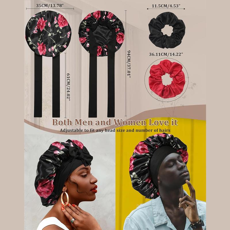 Double Layer Satin Bonnet for Sleeping Cap Women Reversible Hair Bonnets with 2PCS Hair Scrunchies Elastic Tie Band Nightcap Gifts for Women Double Layer Satin Bonnet for Sleeping Cap Women Reversible Hair Bonnets with 2PCS Hair Scrunchies Elastic Tie Band Nightcap Gifts for Women