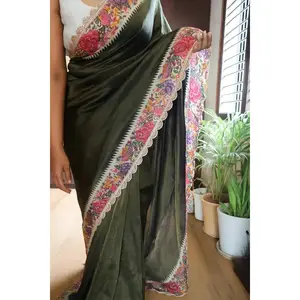 Tissue Pure Silk Pre-stitched saree with Parsi and Cutdana
