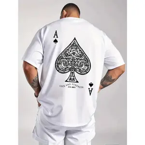 [100% Cotton] Cotton Short Sleeve T-Shirt Soft Polyester Blend Ace Of Spades Poker Print Casual T-Shirt - Crew Neck, Short Sleeve, Machine Washable Men'S T-Shirt For Men And Women