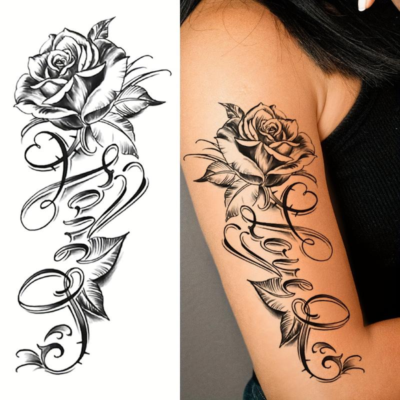 1 Sheet Rose & Love Script    - Realistic Floral Design with Elegant Cursive Lettering, High-Quality Body Art for Parties, Weddings, Valentines Day - Easy Application & Safe Removal, Wedding Decorations | Elegant Scri temporary tattoo sticker