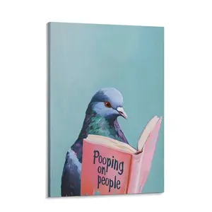 Pigeon Reading Pooping On People Book Funny Wall Art Canvas Poster Print Humorous Bird Animal Bathroom Decor Painting For Toilet,Apartment,Living Room,Bedroom,Modern Home Decoration