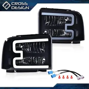 CROSSDESIGN Fit For 2005-07 Ford F250 - F550 Super Duty Smoke LED DRL Headlights w/ Harness