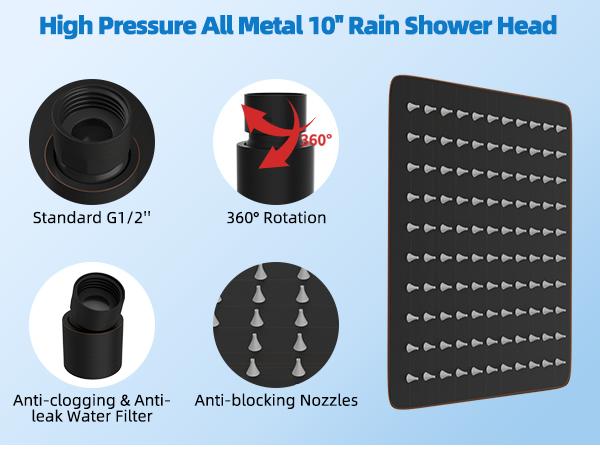 Hibbent Dual Filter All Metal 10"Rainfall Showerhead Combo, High Pressure Shower Head with 10-Spray Mode Handheld, 4-way Diverter with Pause Mode, 71'' Shower Hose & Holder, Oil Rubbed Bronze