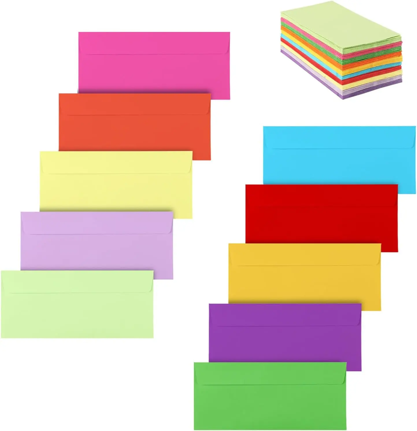 100Pack Colorful Envelopes #10,Envelopes Letter Size,#10 Business Envelopes,Envelope Self Seal for Business,Office Checks,Letter,Mailing Invoices,Invitation(4.13 x 9.49 in)