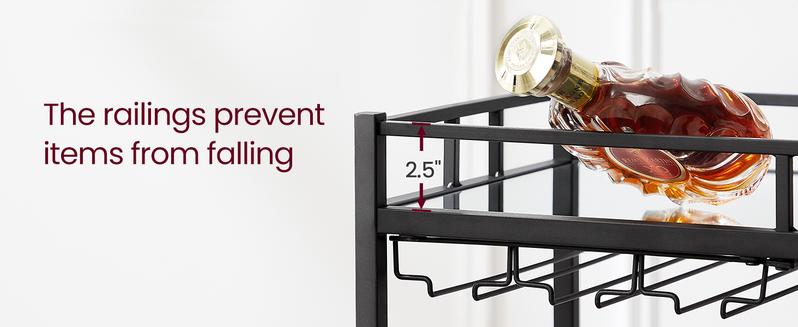 SONGMICS HOME VASAGLE Home Bar Serving Cart, Wine Cart with 2 Mirrored Shelves, Wine Holders, Glass Holders, for Kitchen, Dining Room Utensils