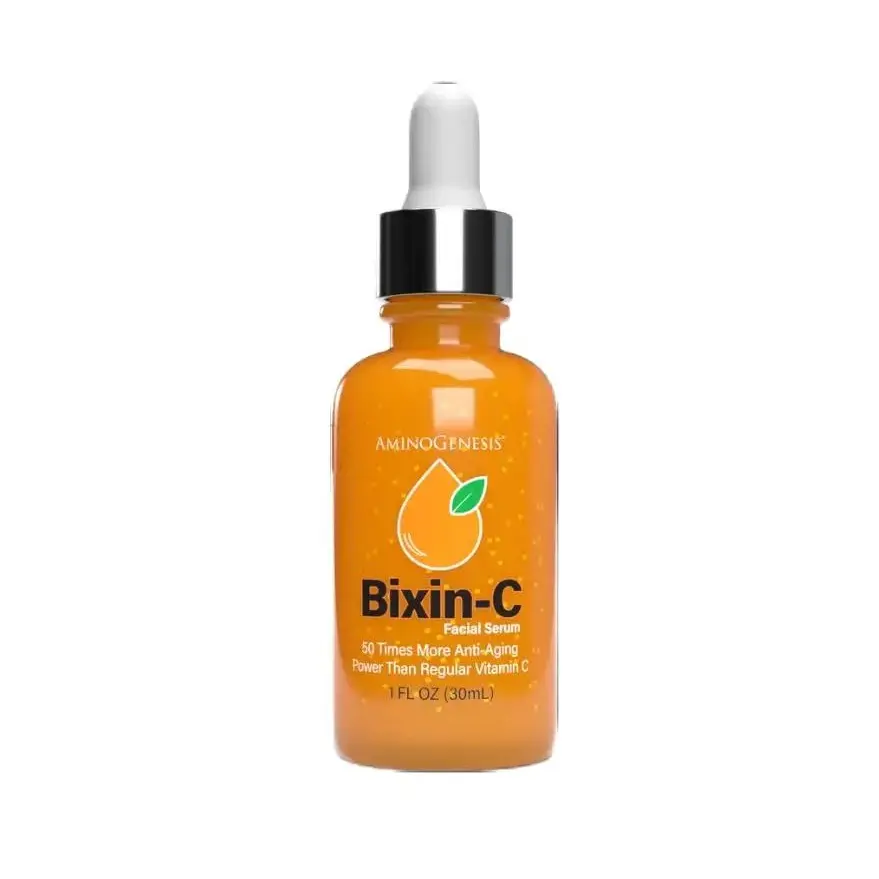 AMINO GENESIS Bixin-C Face Serum with Organic Vitamin C - Brightens Skin, Boosts Collagen & Reduces Discoloration - Gentle for Daily UV Defense, Storage, Evening, Smoother