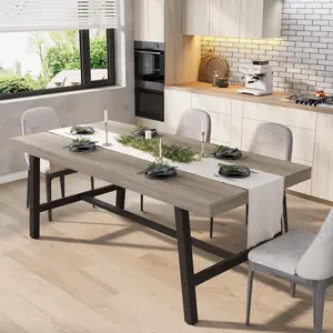 Industrial Dining Table for 6-8 People, 70 Long Kitchen Table with Sturdy Metal Frame,Rectangular Counter for Dinner,Kitchen,Dining Room,Gray Walnut