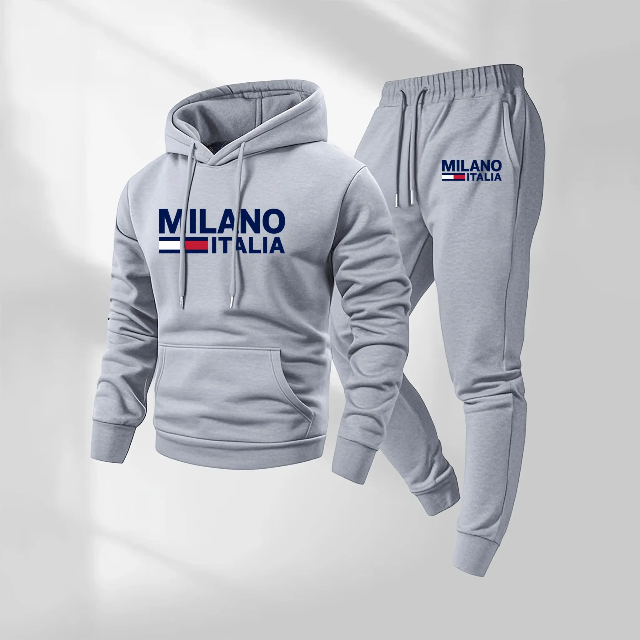 Men's MILANO Letter Print Hoodie & Drawstring Sweatpants Set Casual Long Sleeve Hooded Jacket & Jogger Pants for Fall Winter Sportswear Athleisure Daily Wear - Athletic Training Apparel