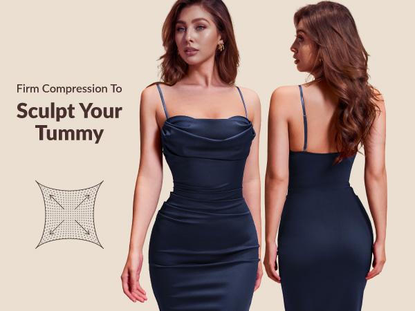 Curvysweet CDK0522A Elegant Draped Neckline Midi Bodycon Spaghetti Strap Dress with Built-In Bra & Ruched Waist — Perfect for New Year, Valentine’s Day, Date Night, Cocktail Parties, Wedding Guests & Birthdays