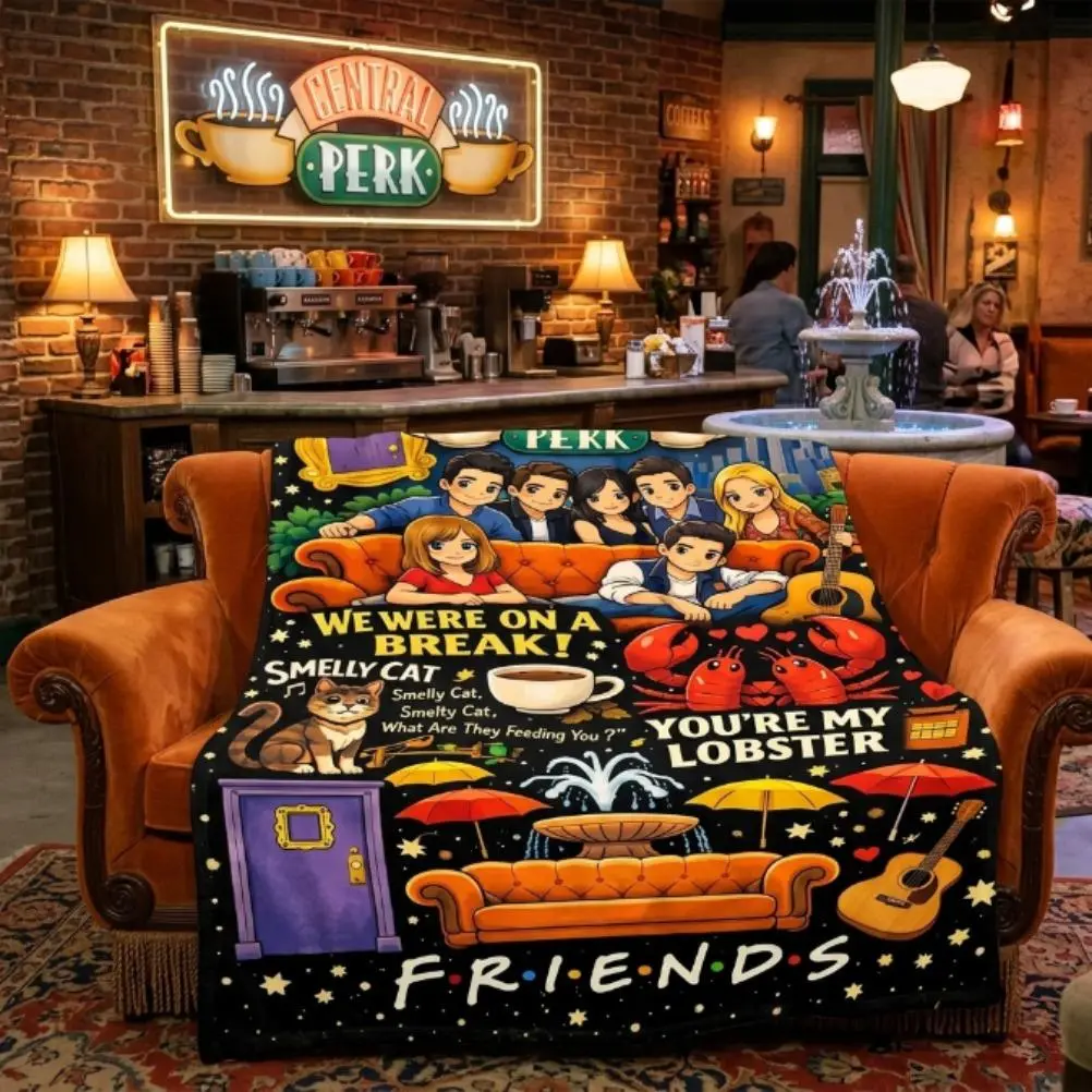 Friends Central Perk Throw Blanket, Smelly Cat & Lobster Print Fleece Blanket, Soft Cozy Plush Blanket for Bedroom Couch, TV Show Fan Gift