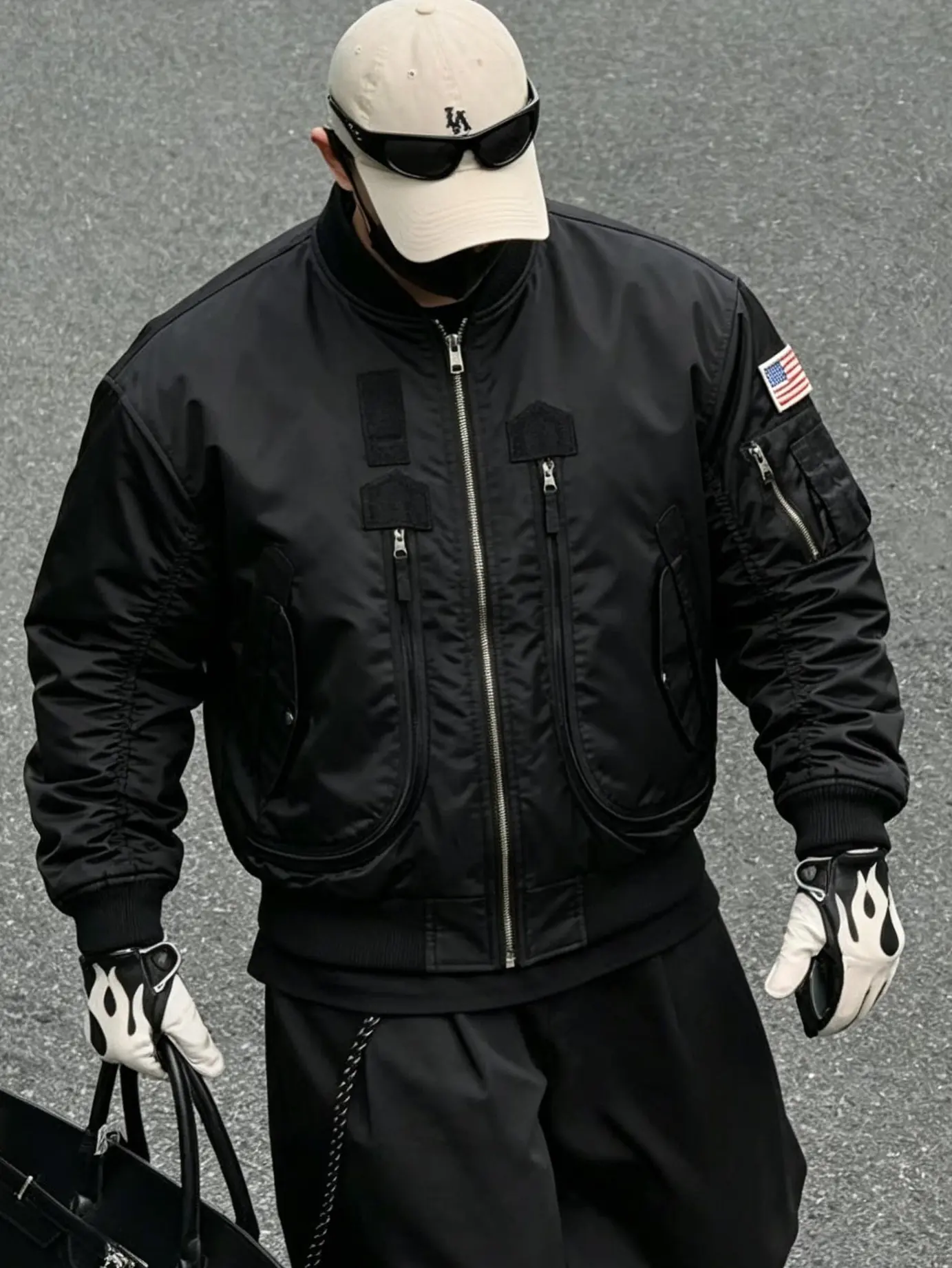 Men's Unisex Y2K Vintage Military MA-1 Flight Bomber Jacket, Oversized Cargo Pilot Coat, Sherpa Fleece Lined Thick Casual Outerwear, Fall Winter Streetwear Top
