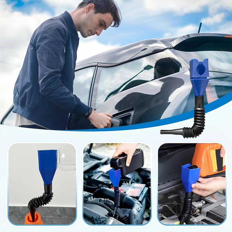 Oil Funnel for Automotive Use, Universal Flexible Fuel Funnel with Retractable Hose for Gas Transfer, Reusable Wide Mouth Gasoline Funnel for Cars, Trucks, Boats & Motorcycles, Easy to Clean