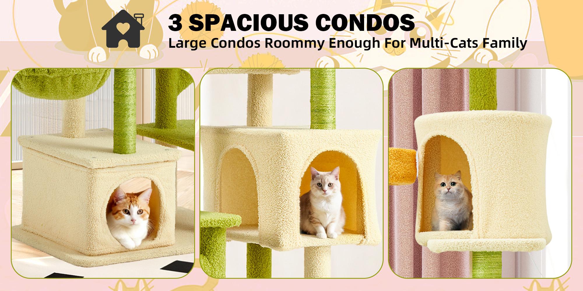 EROMMY 69'' Multi-Level Cat Tree Tower, Cute Cat Tree With Cat Scratching Posts for Indoor Cats , Tall Cat Climbing Tower With Cat House, Cat Bed, Stylish Cat Furniture, Green & Yellow