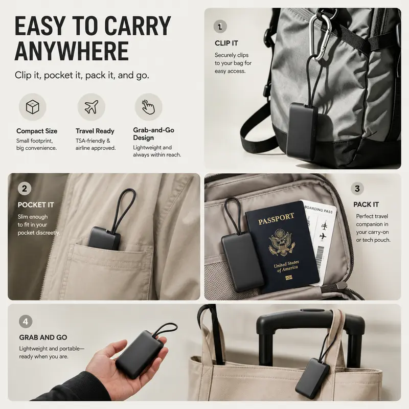 Basemo Pocket Tech Companion with USB-C Cable, USB-A, Lightning, Micro-USB Adapters, 480Mbps Data Transfer, Fast Charging, SIM/TF Card Storage & Phone Stand – Portable Travel Hub for Laptop, Office and Content Creator Accessories