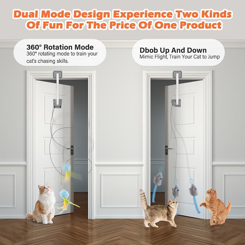 HAPPYCODE Electric Cat Teaser Wand Interactive Pet Toy Rechargeable Door Clip Design Dual Modes—360° Rotation & Random Jumping Stimulates Physical & Mental Energy Cat Toys, Cat Supplies, Bird & Cat Supplies, Cat Toys