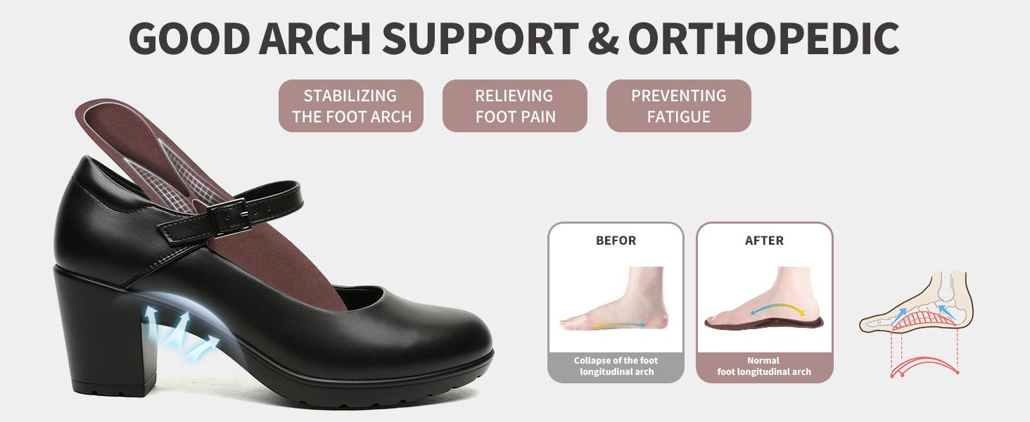 Women's Mary Jane Shoes, Round - Toe Chunky - Heel High - Heels with a 7CM Heel, Ankle - Strap Leather Casual High - Heels, Suitable for Formal Attire, Formal Occasions, Business and Suits Footwear Girl