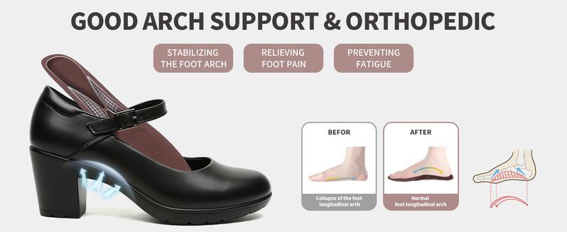 Women's Mary Jane Shoes, Round - Toe Chunky - Heel High - Heels with a 7CM Heel, Ankle - Strap Leather Casual High - Heels, Suitable for Formal Attire, Formal Occasions, Business and Suits Footwear Girl