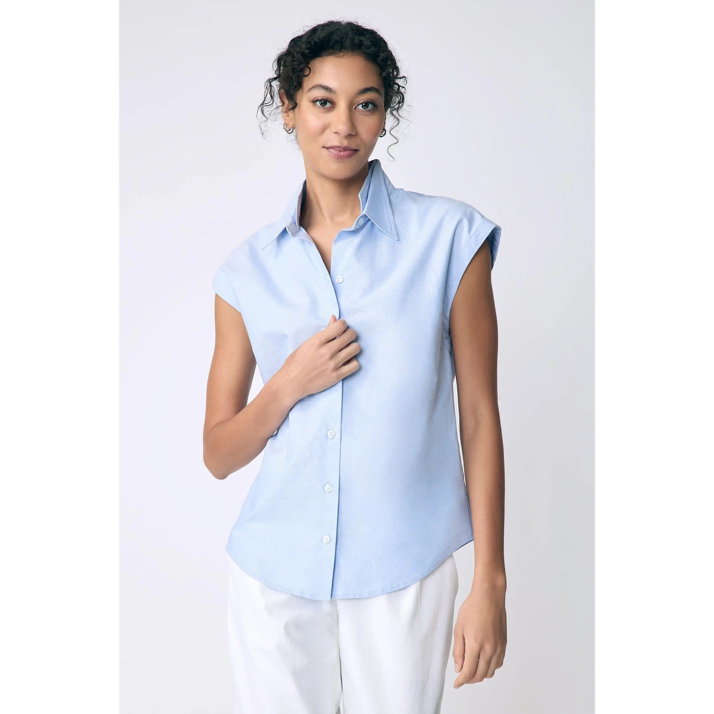 Candice Double Collar Shirt Blue Oxford