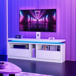 HOOBRO TV Stand with Mount, Swivel TV Stand Mount for 75 inch TV, Entertainment Center with Power Outlet, Height Adjustable TV Console with Flip Down Drawer for Living Room, Bedroom, White