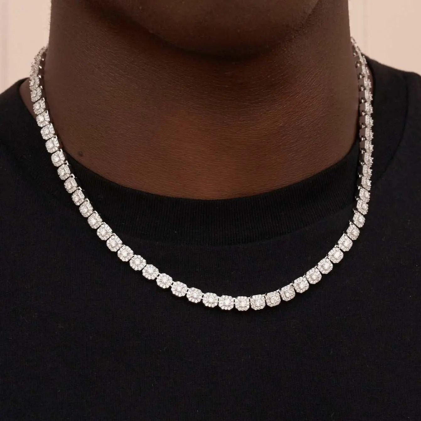 GLD Micro Clustered Tennis Necklace | 14k White Gold Plated Hand-Set CZ Stones 16-24" Inch Length Daily Wear Lifetime Guarantee - Perfect Gift