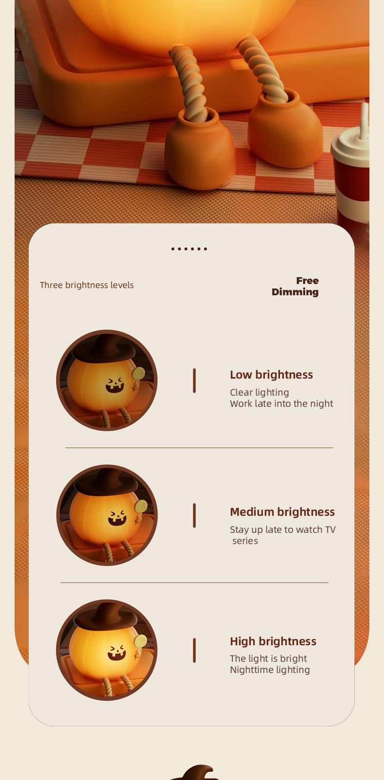 Christmas Mood Lights Mini LED 3-Level Dimmable Silicone Rechargeable Bedside Touch Lamp for Kids & Halloween Decor