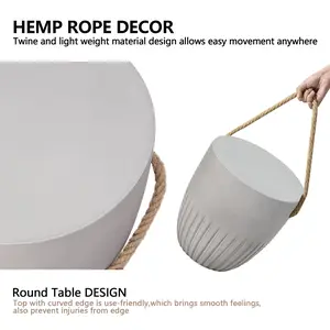 NAGA BAHNA Side Table, 16.5" Decorative Concrete Garden Stool with Hemp Rope, Small Round Accent Table for Indoor & Outdoor, Patio Plant Stand