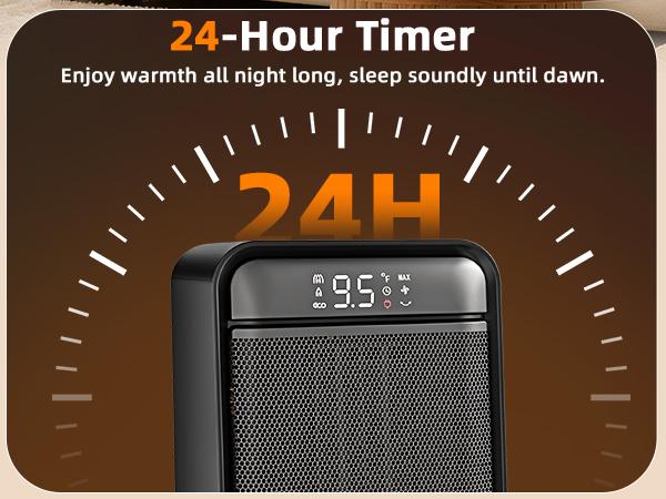 1500W Space Heater, Fast Heating & Energy Saving Portable Electric Heater with Remote for Indoor Use, 5 Modes Adjustable Thermostat 24H Timer, Safe Quiet for Bedroom Office Home Use