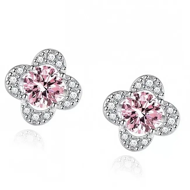Blush Pink Clover Artificial Gemstone Earrings - Unique Design, Dating Night Jewelry Accessory, 7-Day No-Return Reason Policy, Buy 1 Get 1 Free