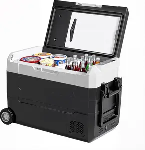 42QT Dual Zone Portable Car Refrigerator with Wheels & Cutting Board, -4°F Freezer, Bluetooth 12V/24V DC & AC Powered Cooler for Camping & Road Trips