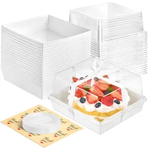 7 x 7 x 4 Inches White Paper Cake Boxes with Clear Lids, 20 Pack Square Charcuterie Boxes Disposable To Go Food Containers for 4-6 Inch Cake, Jumbo Cupcakes, Bakeries
