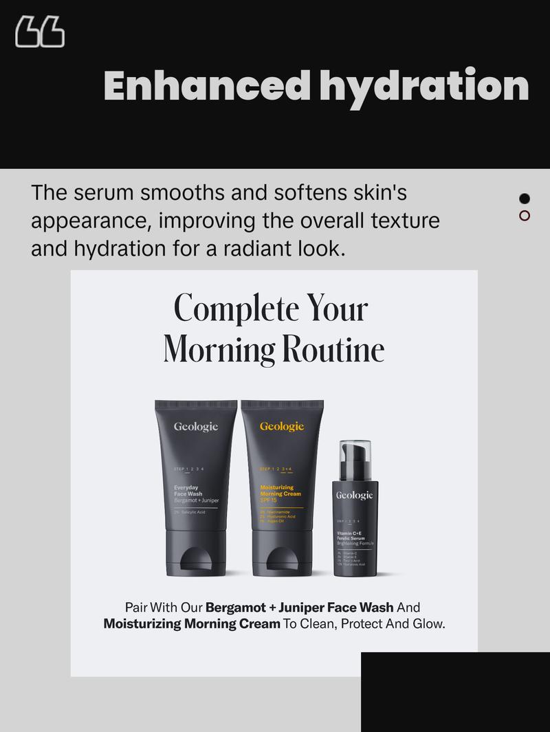 Geologie Vitamin C+E Ferulic Acid Face Serum | Brightening & Firming Anti-Aging Gel Formula | 5% Stabilized Vitamin C + 0.5% Vitamin E + Ferulic Acid