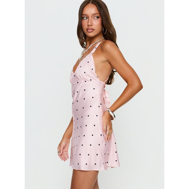 Rosabelle Satin Mini Dress Pink Polka Dot