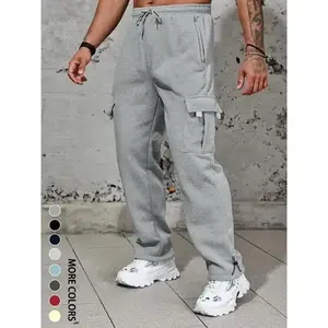 Hot selling straight leg sweatpants, sports and fitness casual pants, multi pocket loose long pants for men