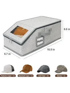 Hat Storage Box for Baseball Caps, Stackable Closet Organizer with Clear Window, Foldable Fabric Hat Container with Smooth Cover, Easy Access Hat Organizer for Closet door makeup brush holder anniversary wedding gift dustproof compartments must have usb
