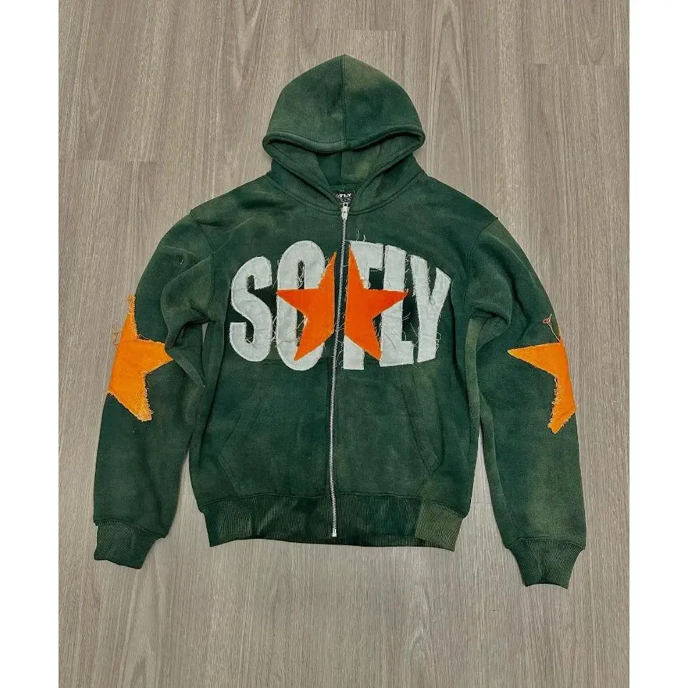 Dark green five pointed star long hoodie