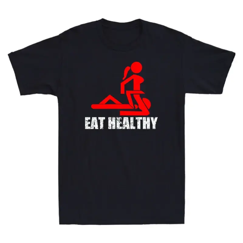 Men's Cotton Round Neck Casual Streetwear T-Shirt - Rude, Sexy, Funny Meme Novelty Design - Healthy Eating Themed Gift Idea for Adults, Menswear