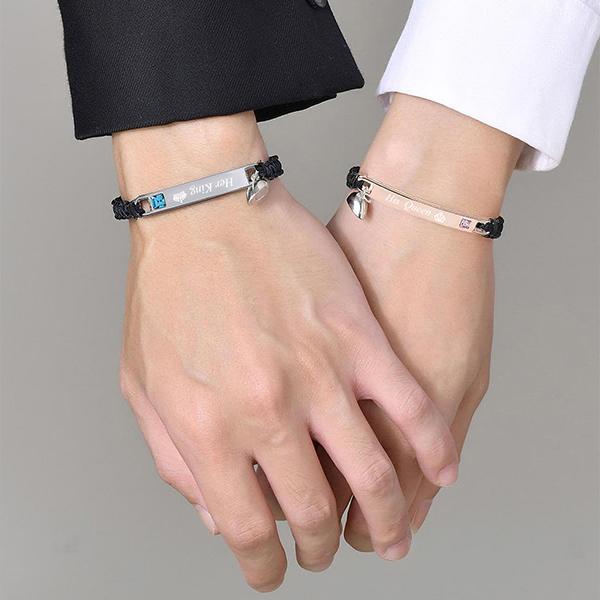 Couple Rhinestone Decorated Magnetic Heart Charm String Bracelet  Gift with Rose Gift Box, 1 Set Fashionable Jewelry for Women & Men, Trendy Bf Gf Bracelet Jewelry for Birthday Gift