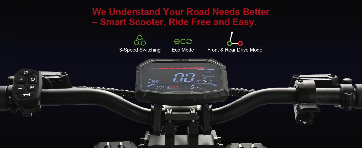 [Jun Ling] Off-Road Electric Scooter - High-performance 10000W dual motors, top speed 55 mph, 13-inch off-road tires, 75-mile range, 60V 40Ah battery, four-piston brakes - UL2272 certified.