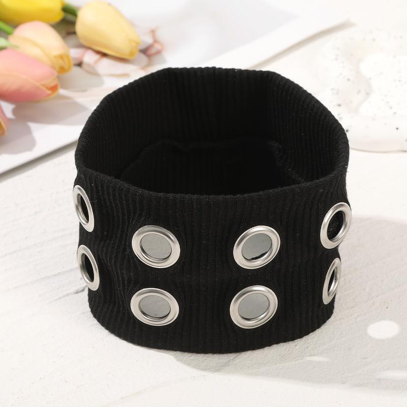 Punk Grunge Hollowed Out Metal Eyelets Wide Elastic Headband For Girl Women Rock Style Steampunk Stretchy Headbands Hair Accessorie