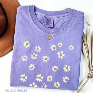 Comfort Colors Daisy Floral T-Shirt, Boho Flower Tee, Cute Spring Floral Shirt, Cottagecore Botanical Top, Soft Casual Outfit for Women, Nature Lover Gift