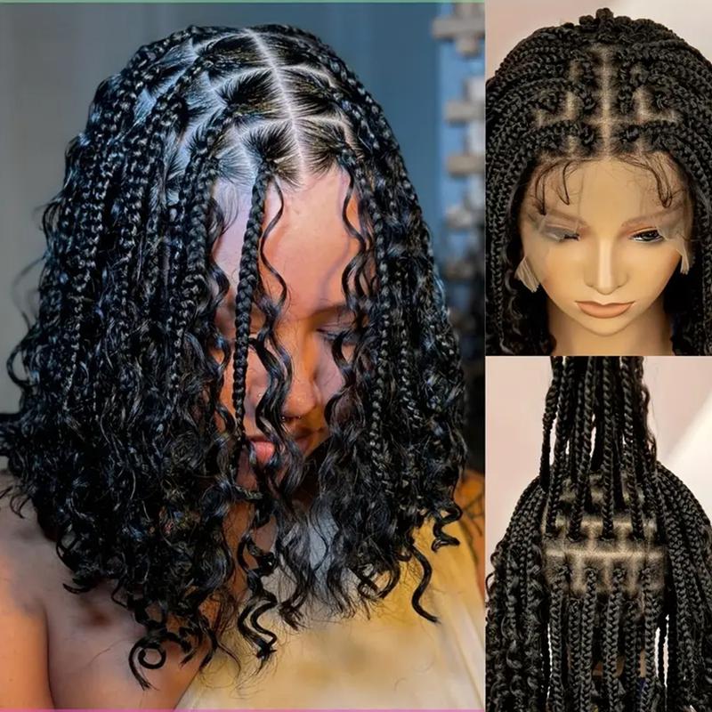 Bohemian Goddess 16 Inch Full Lace Wig with Natural Looking Braids and Curly Ends for Everyday Wear Box Braids Wigs