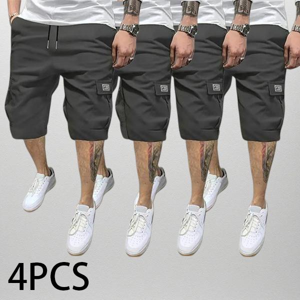 Men&rsquo;s Four-Piece Shorts Set &ndash; Brown/Black/Dark Navy Blue/Green &ndash; Angled Cargo Pockets &ndash; Versatile Casual Wear &ndash; Everyday Use &mdash; Men&rsquo;s Workwear Cargo Shorts SpringStatements