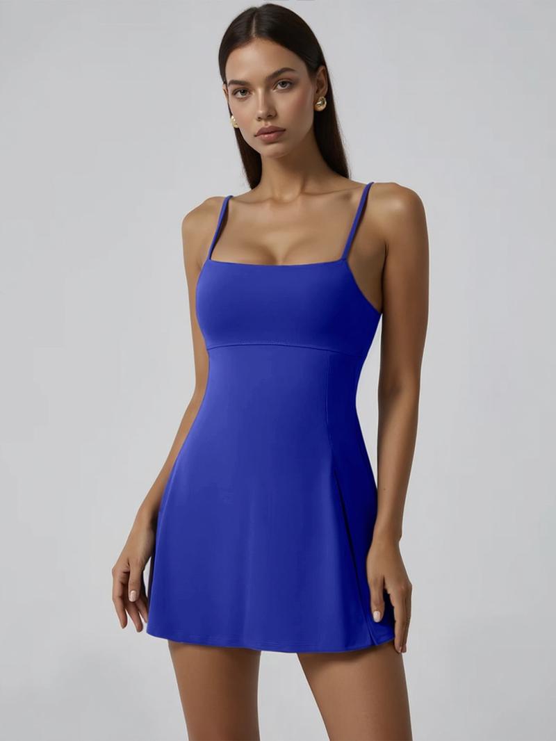 Women's Sports Dress with Built-In Bra Adjustable Straps Side Slit High-Low Hem for Golf Yoga Tennis Outdoor Activewear Stretchy Fabric for Tummy Control Support Yoga Apparel