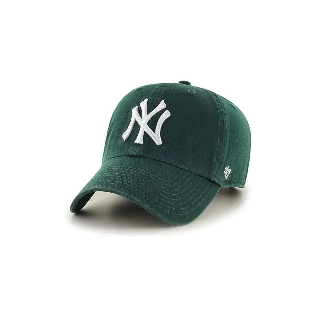 '47 New York Yankees Clean-Up Baseball Cap, Unisex Relaxed Fit Dark Green Cotton Twill with Adjustable Strap & Embroidery Logo, Casual Baseball Cap, Raised Logo, Sports Cap, Loose