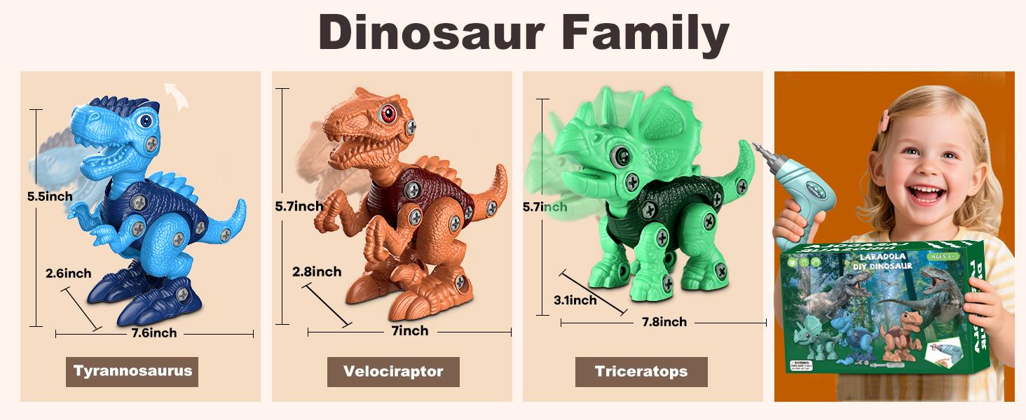 Laradola 3P Dinosaurs STEM Toy Kit with Electric Drill Gift for Kids Take Apart & Assemble Dinos Action Figures Playset Educational Animal Toys Christmas Birthday Party Gift for Boys & Girls Laradola 3P Dinosaurs STEM Toy Kit with Electric Drill Gift for Kids Take Apart & Assemble Dinos Action Figures Playset Educational Animal Toys Christmas Birthday Party Gift for Boys & Girls