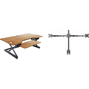 Rocelco Adjustable Standing Desk Converter - Height Adjustable Sit Stand Workstation Teak/46 RiserTriple Mount