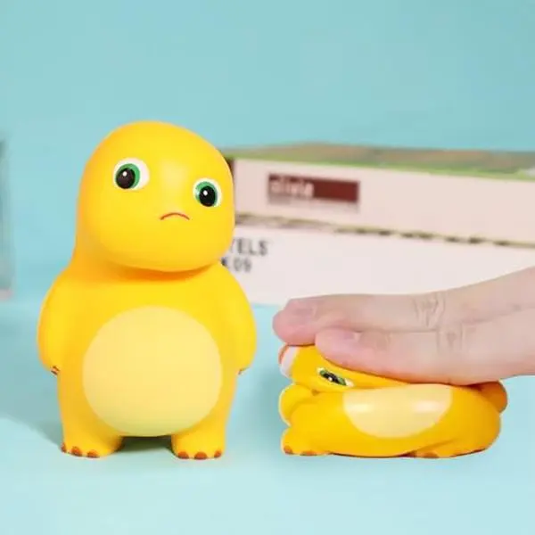 Cute Yellow Dinosaur Squishy Toy - Slow-Rebound Soft Material Fidget Toy, Office Desk Accessories, Handmade Craft Stress Relief Kawaii Figurine (2 Sizes, Unisex) for Party Bags & Gifts
